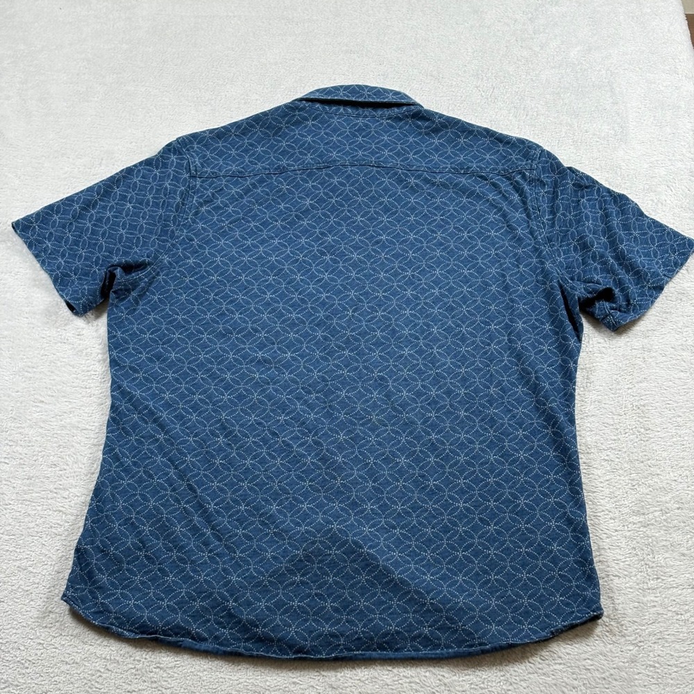 Faherty Indigo Dyed Sashiko Circle Print Short Sleeve Button Down Shirt Mens L - Picture 8 of 9